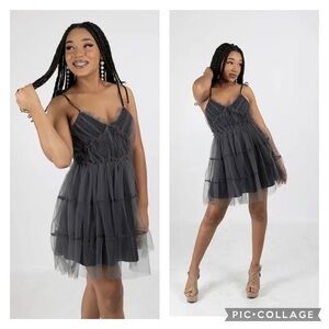 Studio Gray Tulle Mesh Overlay Ruffled Dress Size Small